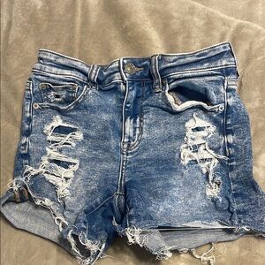 Distressed Blue Denim Shorts